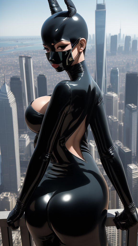 Латексная красотка на небоскребе