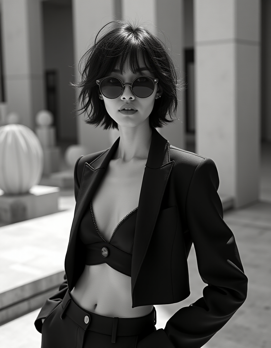 Монохромная азиатская супермодель в стиле хай-фэшн