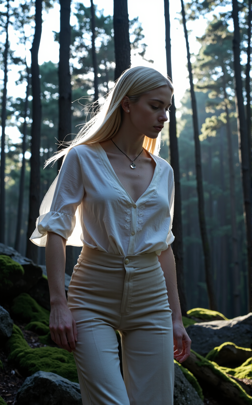 Скандинавская нимфа в туманном лесу