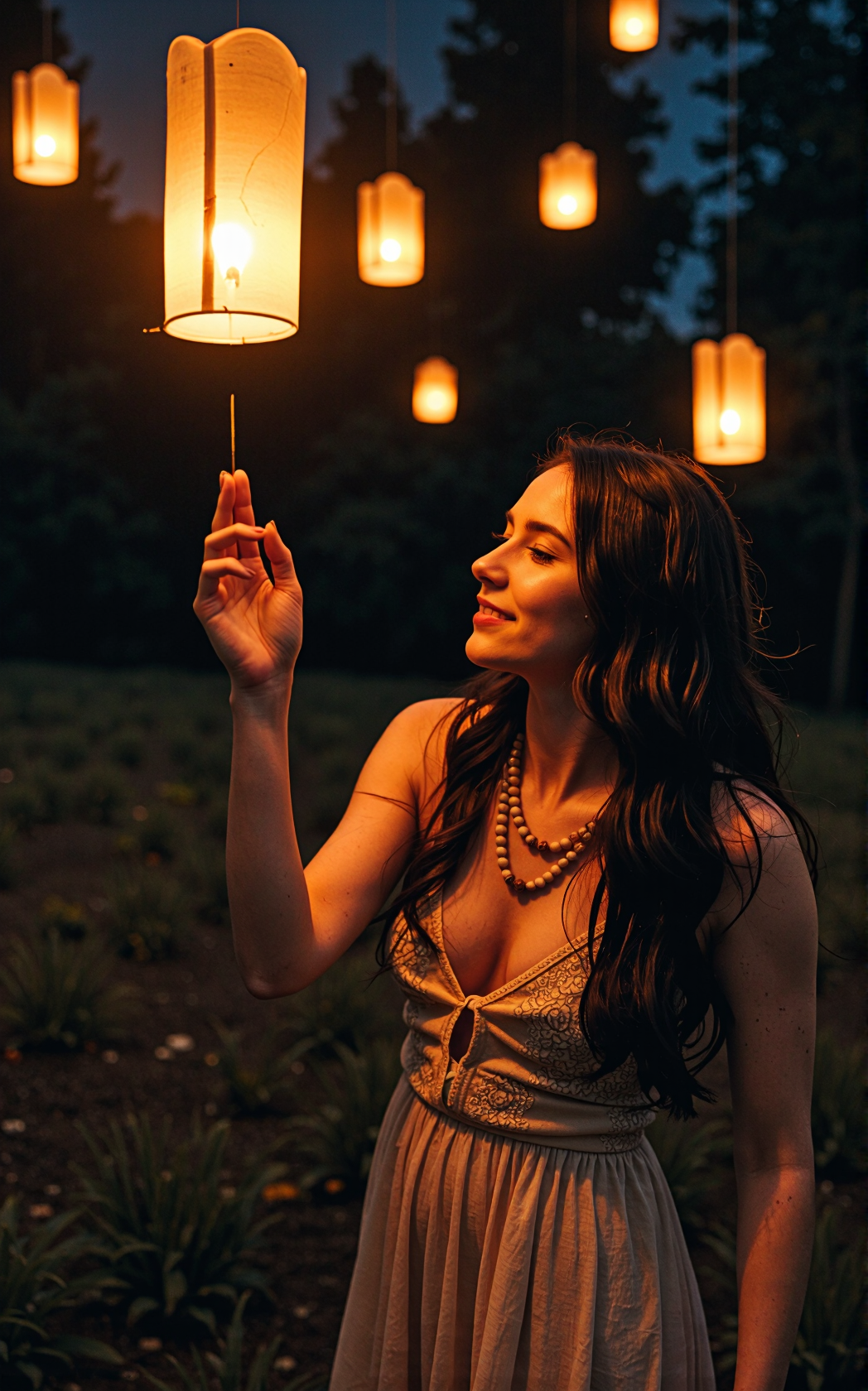 Ночное поле и духи фонарей