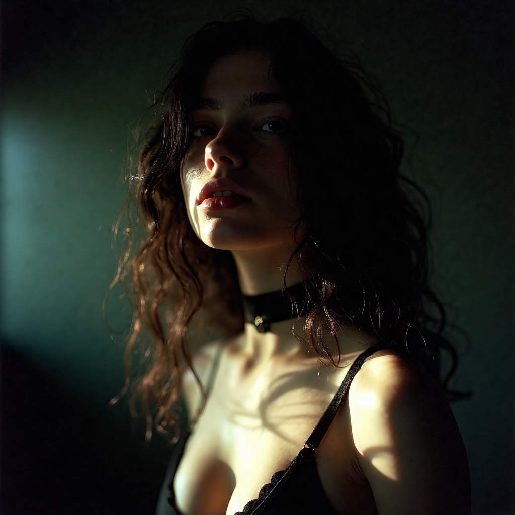 Темная чувственная девушка в студии