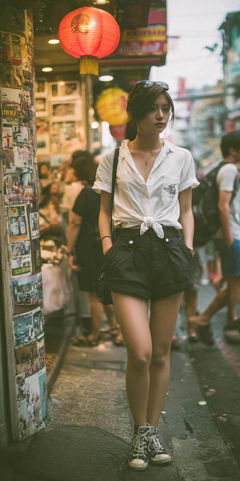 Застенчивая азиатка на улице