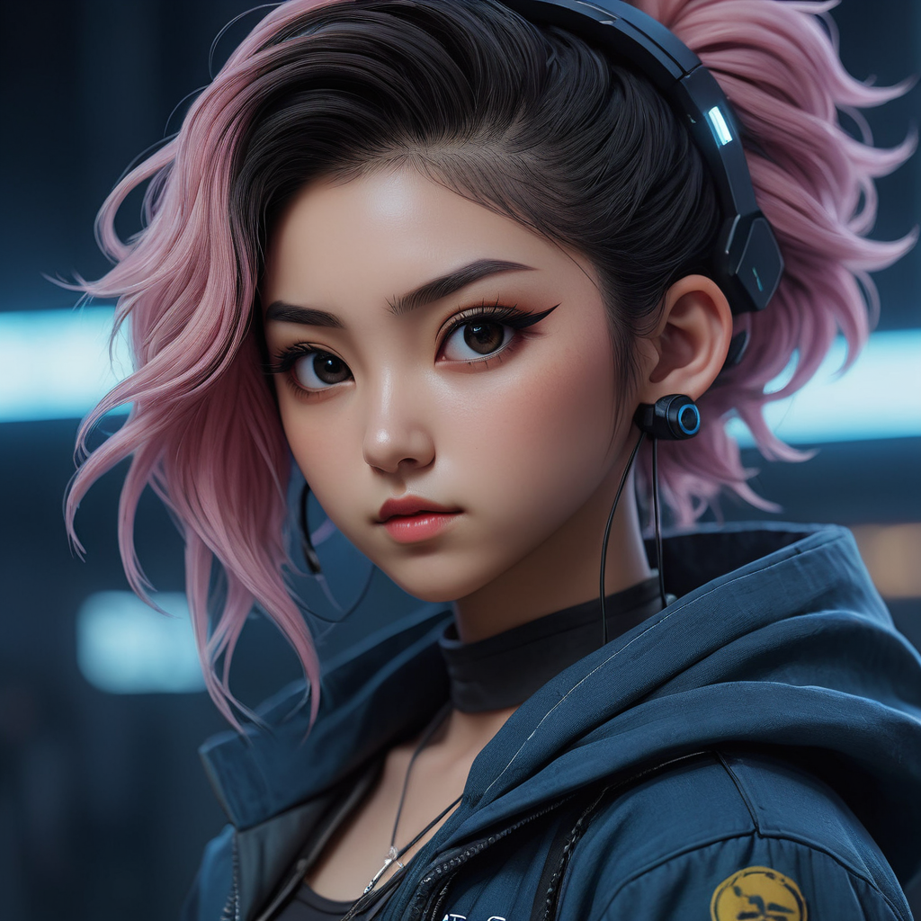 Киберпанк девушка в стиле Хокусая