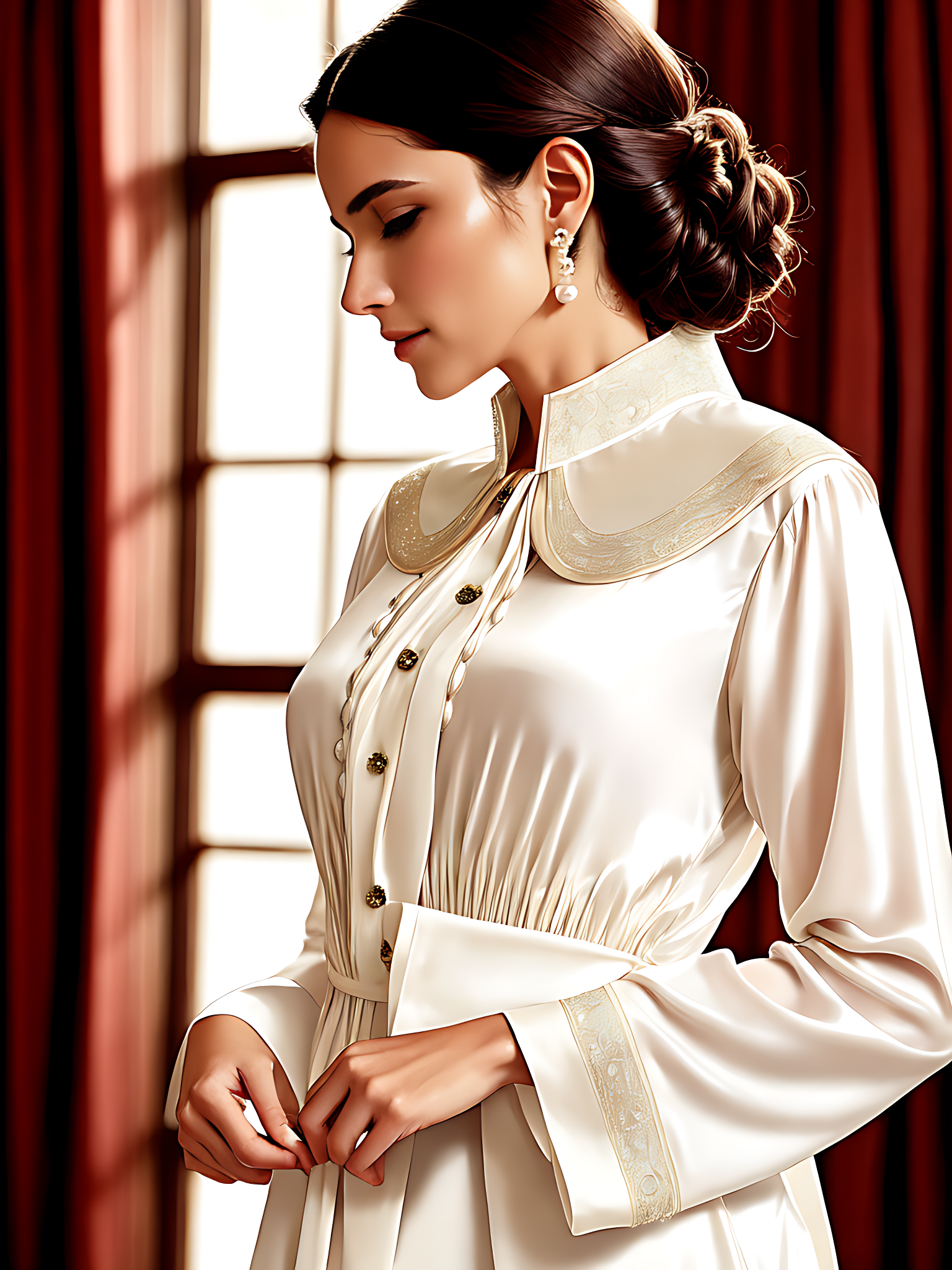 Элегантная женщина в шелковой блузке