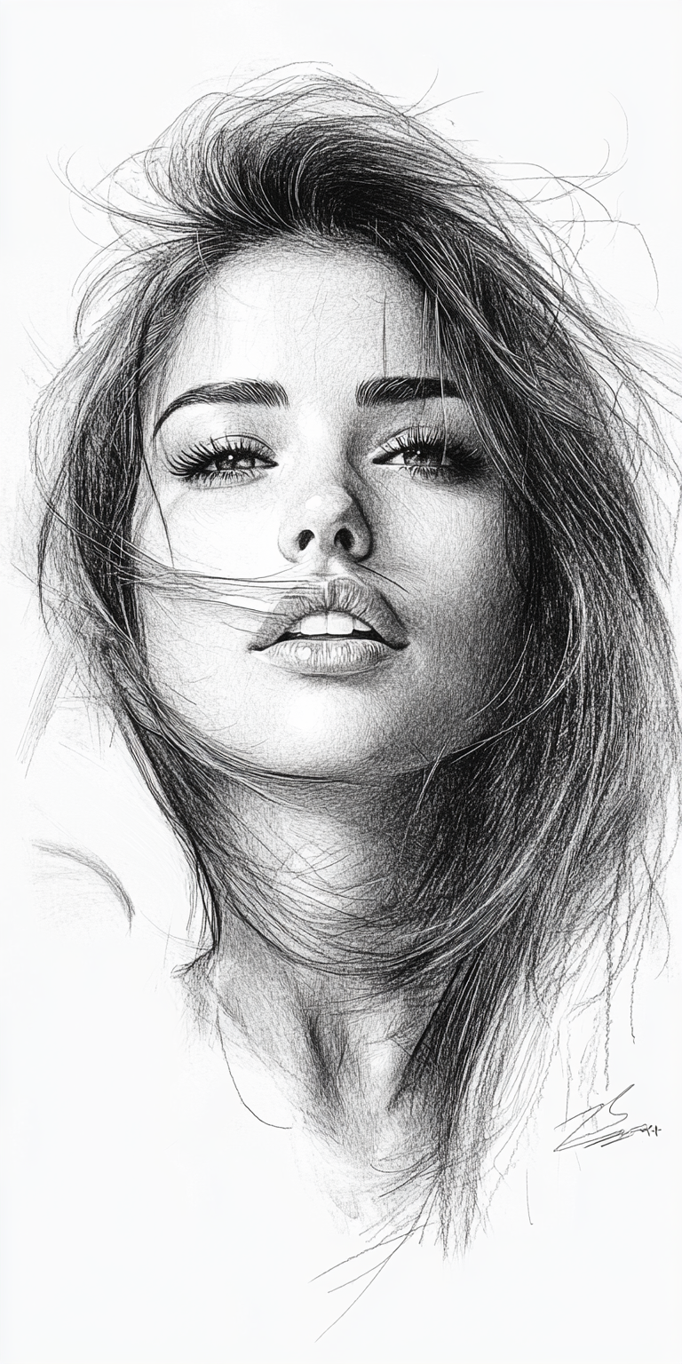 Эскиз красивой женщины в стиле Редона