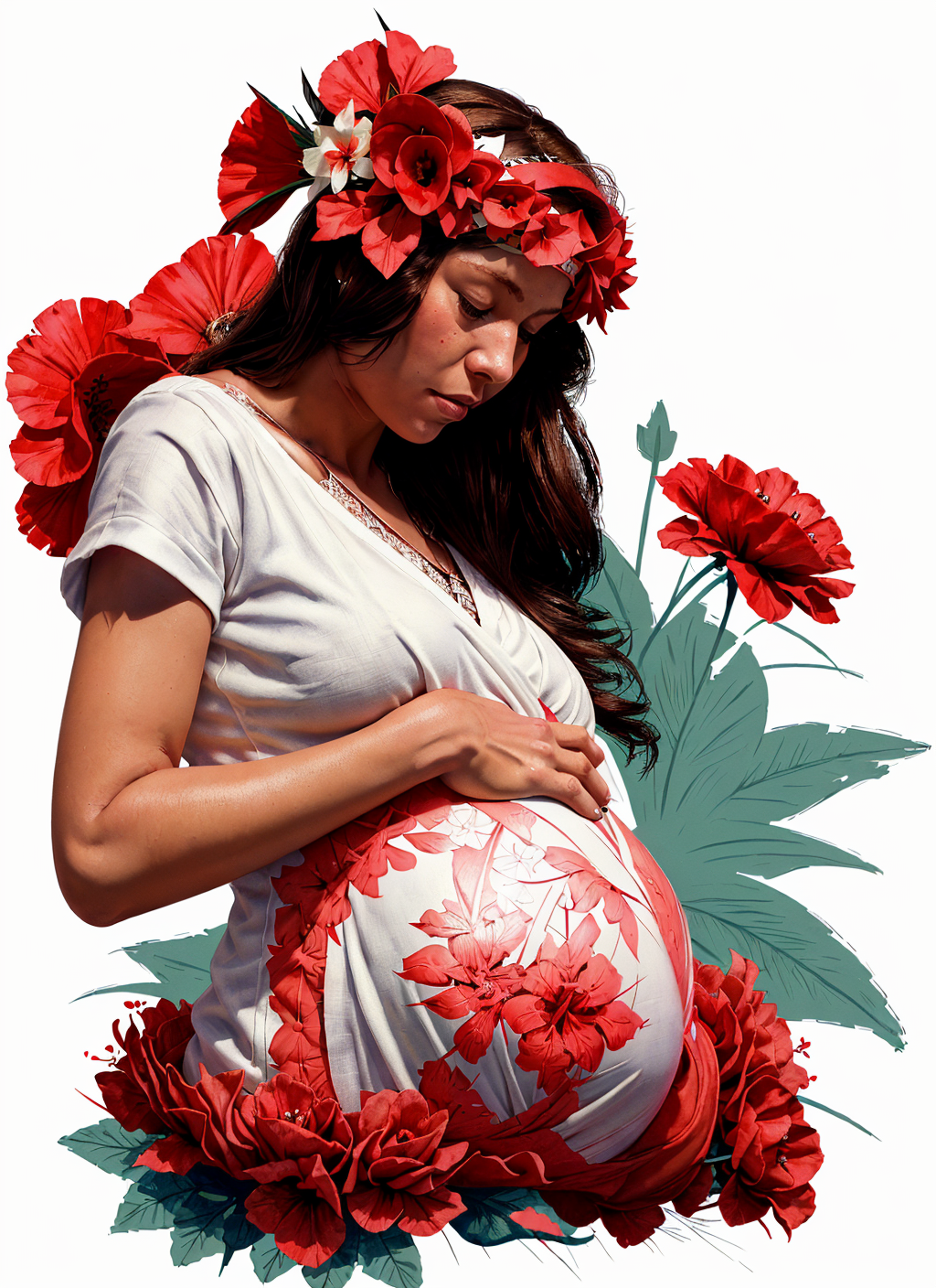 Беременная полинезийка с цветами