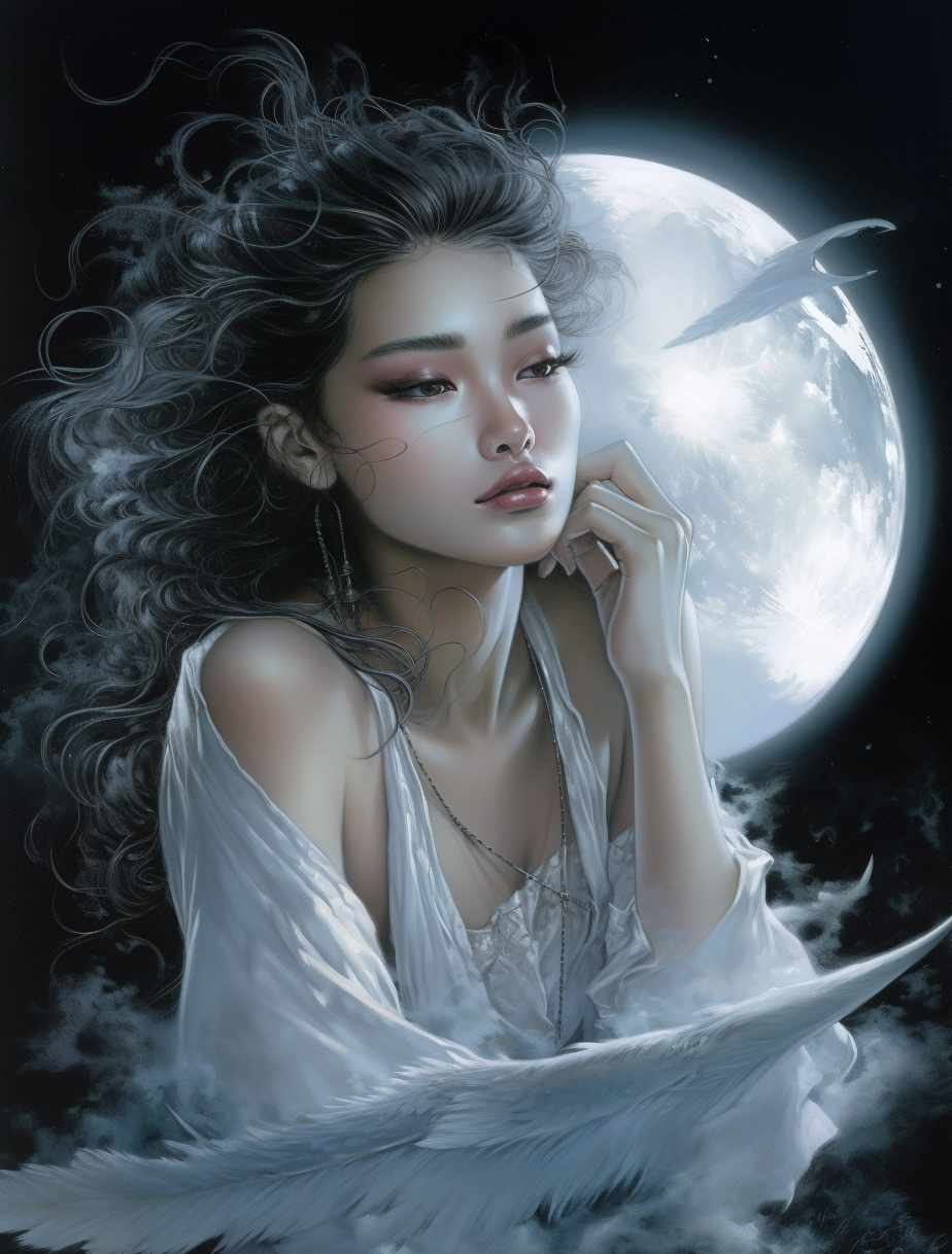 Эфирная девушка на облаке