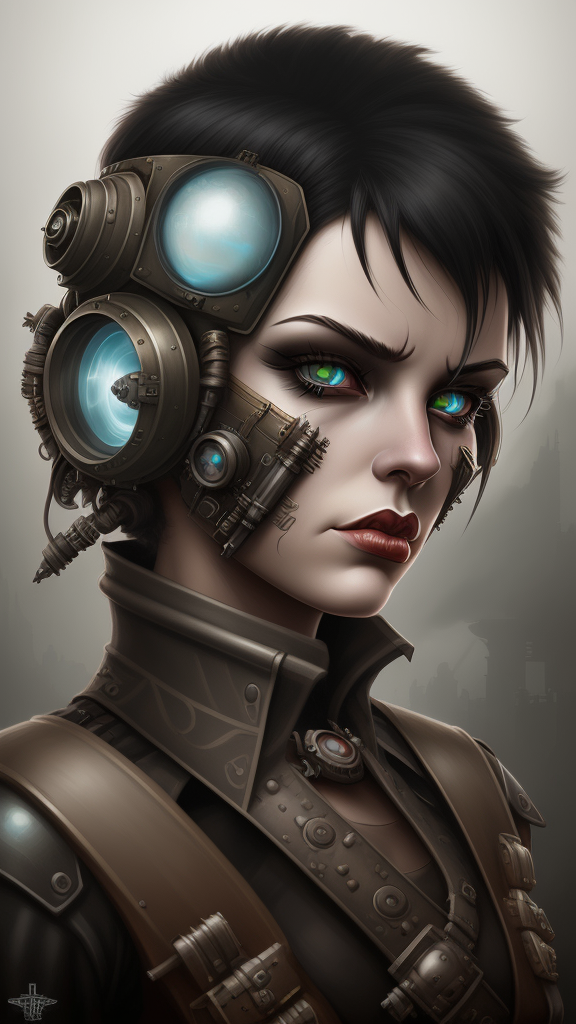 Дизельпанк воин, портрет в стиле аэтерпанк