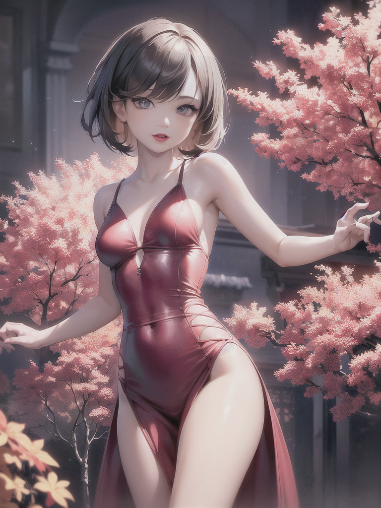 Красивая кореянка в красном платье