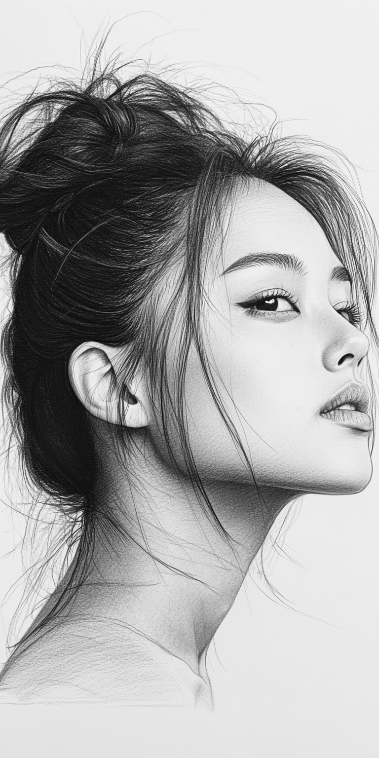 Карандашный портрет азиатской женщины