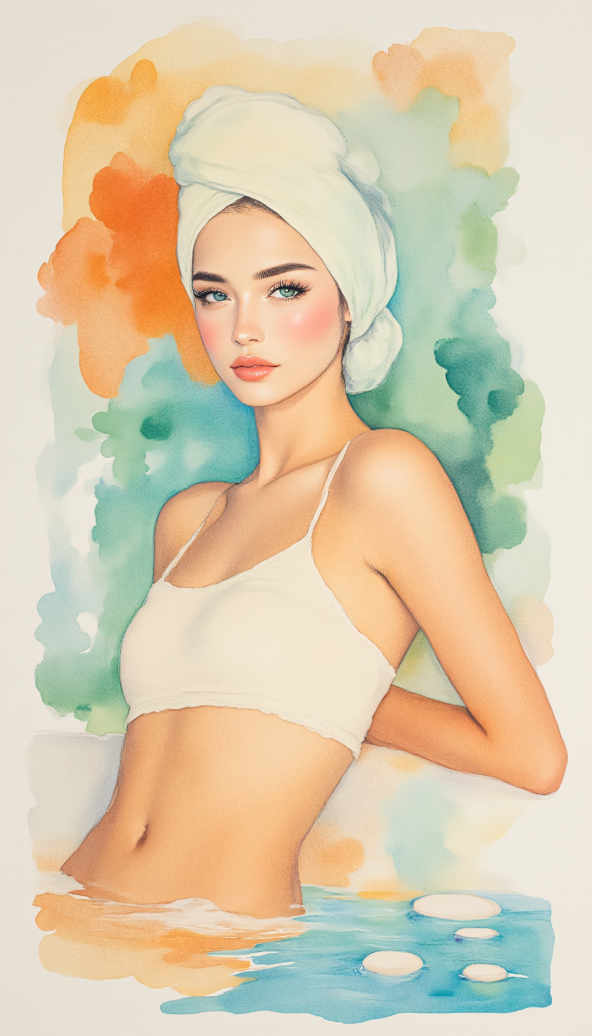 Акварельная девушка в спа-салоне