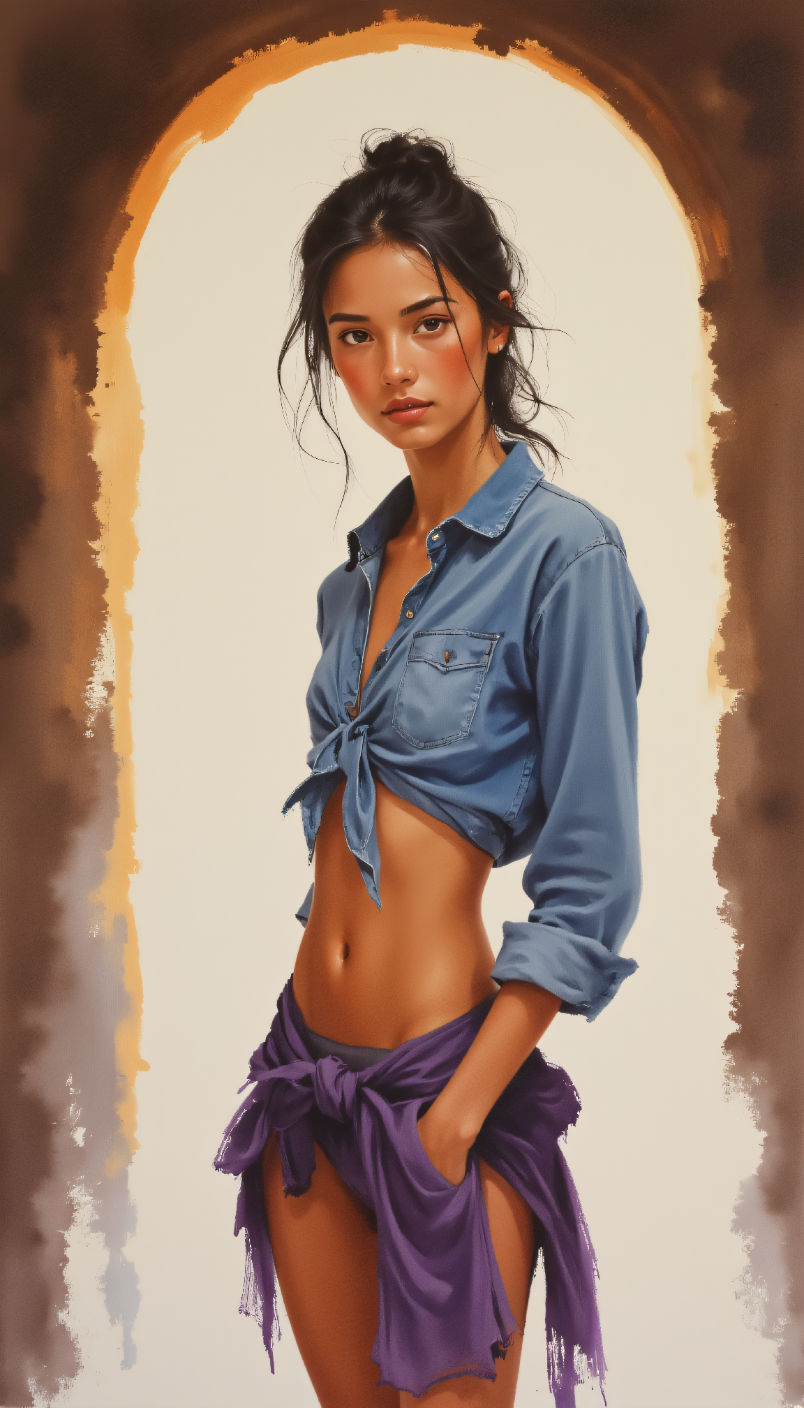 Спортсменка в арочном проходе, живопись