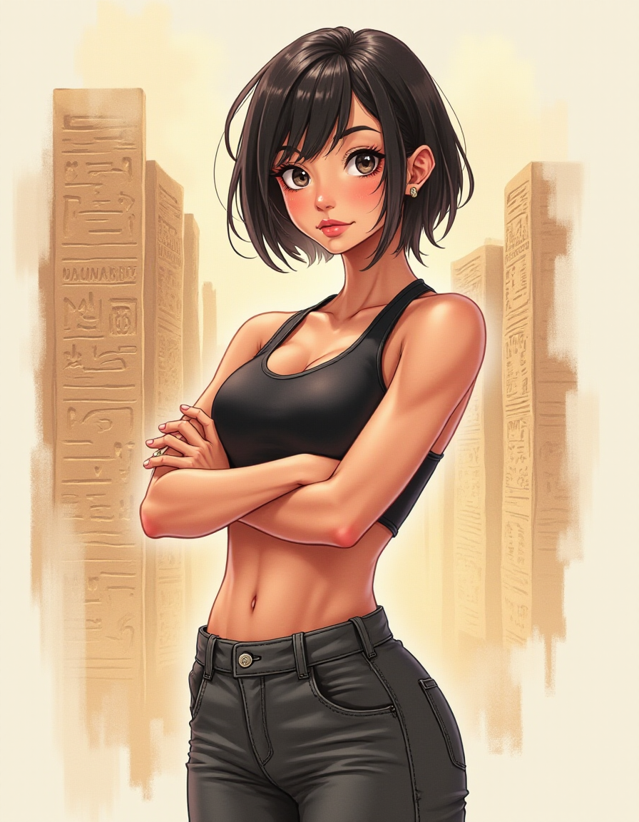 Аниме фитнес-тренер у пирамиды