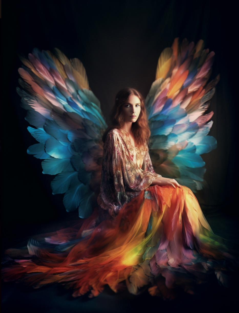 Эфирная девушка с радужными крыльями