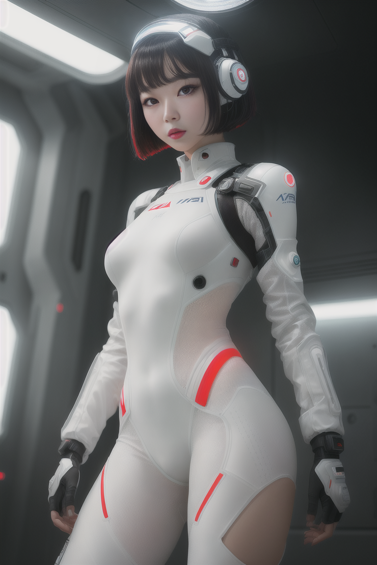 Кореянка в футуристическом комбинезоне