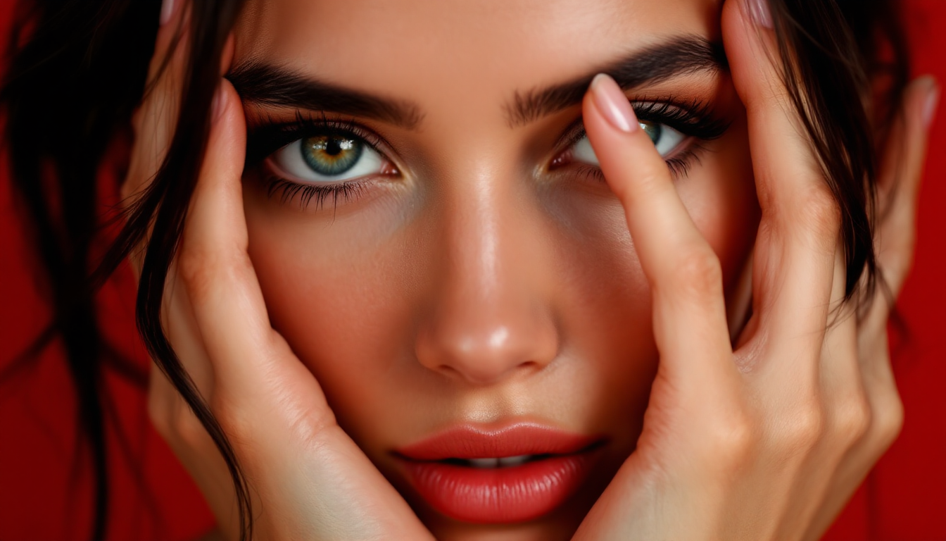 Задумчивый портрет женщины на красном