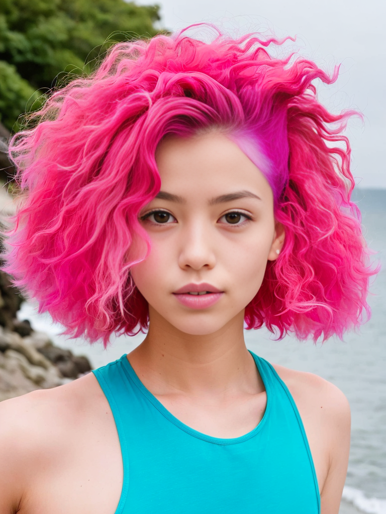 Розовые волосы, яркий портрет девушки