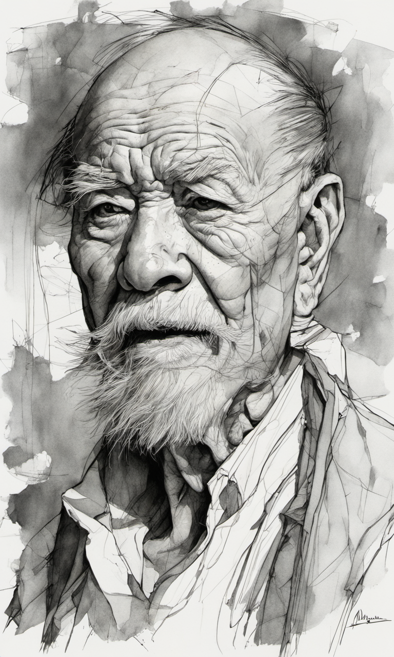 Старик, рисунок пером и чернилами