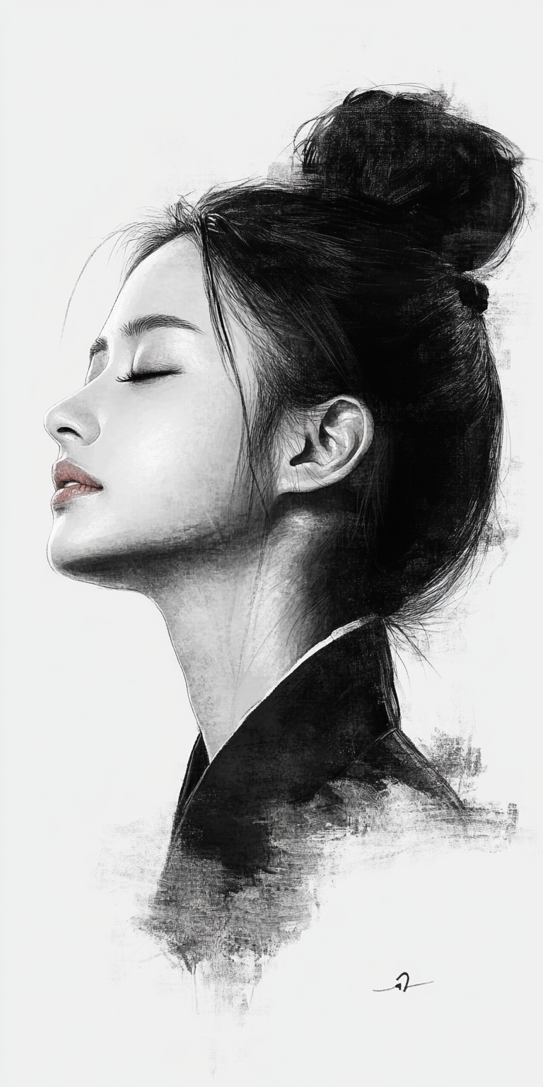 Корейская красавица в чернильной живописи