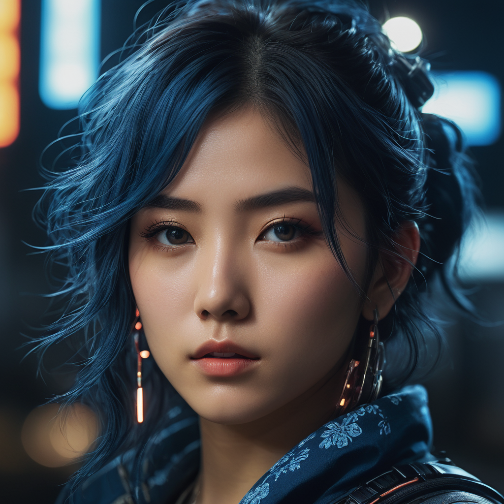 Киберпанк девушка в стиле Хокусая