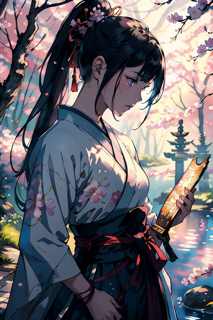 Молодой самурай в японском храме