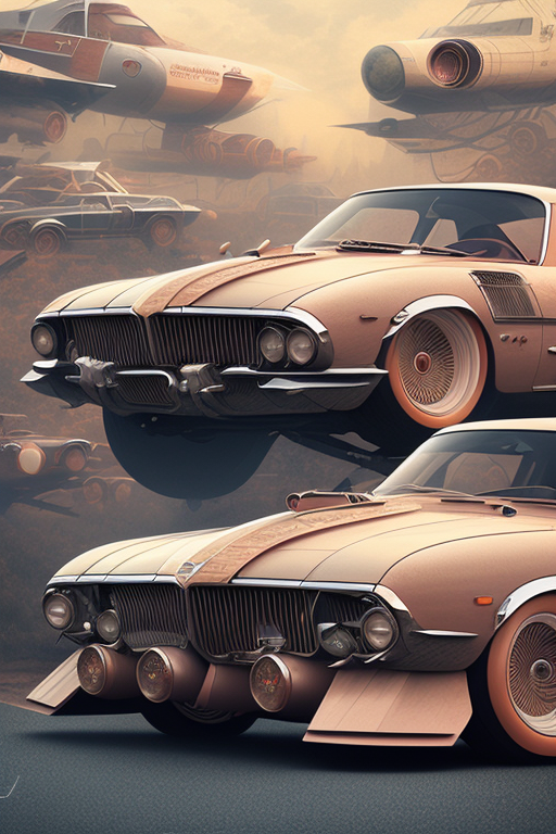 Ретрофутуристические автомобили в стиле инфографики