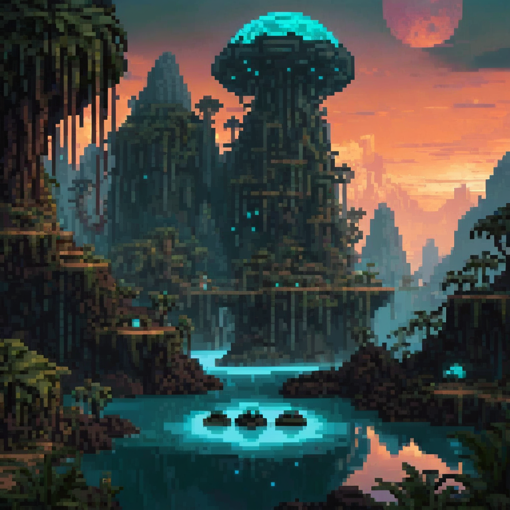 Инопланетный пейзаж в стиле Pixel Art