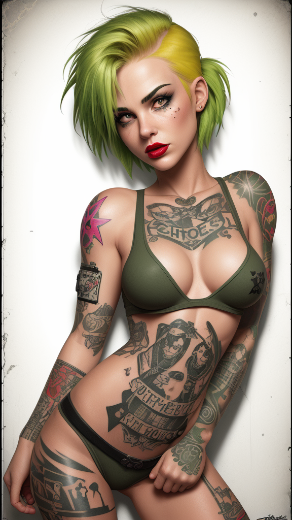 Девушка с татуировками в стиле Tank Girl