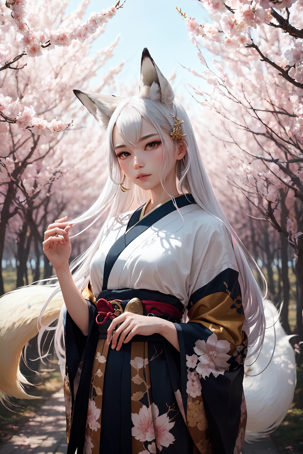 Кицунэ в цветущей сакуре