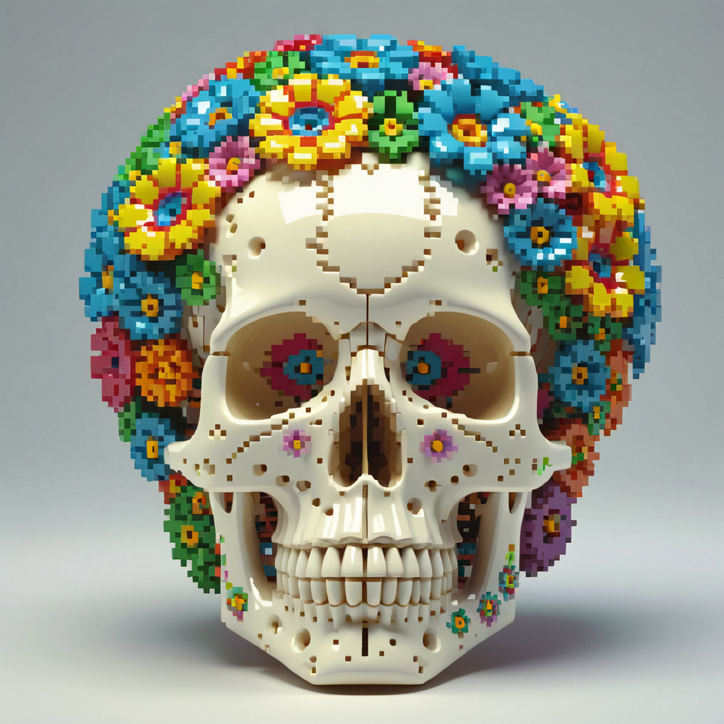 Череп андроида с цветами