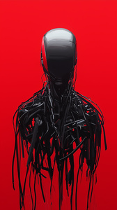 Жуткий кибернетический мужчина в красном