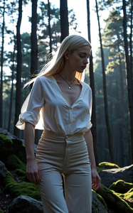 Скандинавская нимфа в туманном лесу