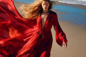 Красное платье на пляже
