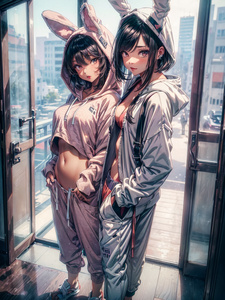 Корейская девушка в худи кролика