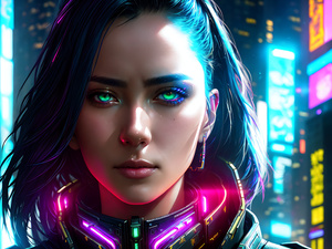 Киберпанк портрет девушки в городе
