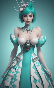 Биопанк модель в клетчатом платье