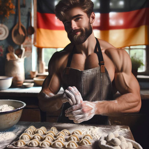 Мужчина готовит пельмени на кухне